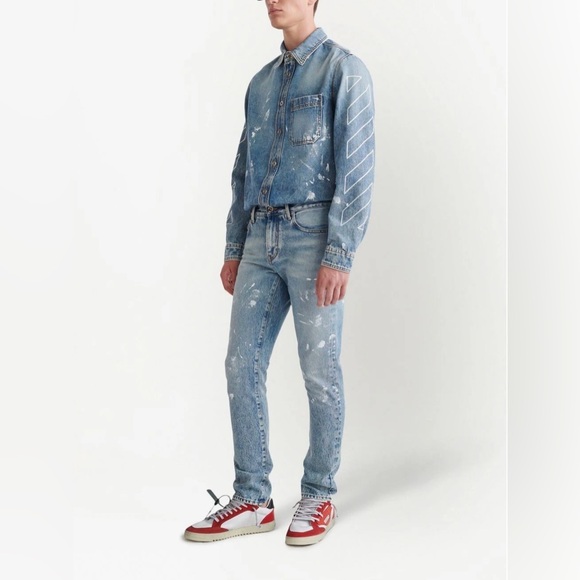 Off-White Diagonal Stripe Distressed Jeans - Picture 7 of 15